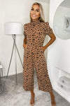 Camel Spot Printed High Neck Culotte Jumpsuit