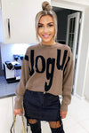 Camel V Slogan Knitted Jumper