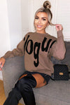 Camel V Slogan Knitted Jumper