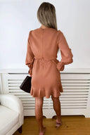 Camel Wrap Frill Hem Dress