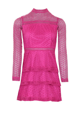 Cerise Crochet Long Sleeved Dress