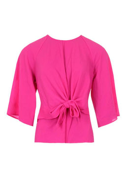 Cerise Flared Sleeve Tie Waist Detail Top