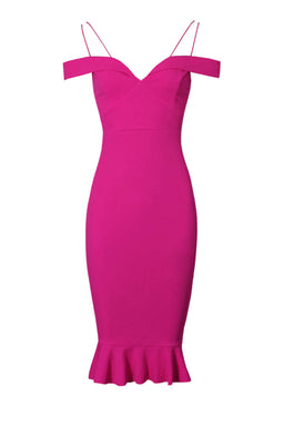 Cerise Off The Shoulder Fishtail Dress