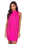 Cerise Crochet Detail High Neck Midi Dress