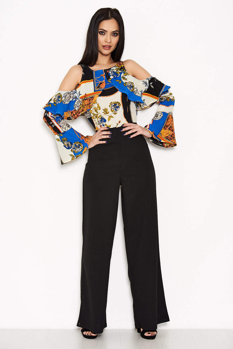 Chain Cut Out Shoulder Printed Jumpsuit