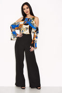 Chain Cut Out Shoulder Printed Jumpsuit