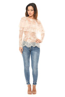 Champagne Long Sleeved Lace Frill Top