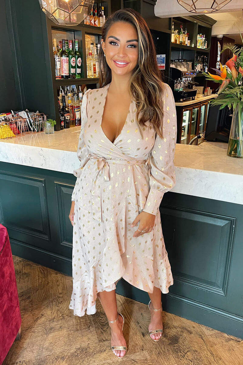 Champagne Wrap Long Sleeve Midi Dress Champagne Wrap Long Sleeve Midi Dress