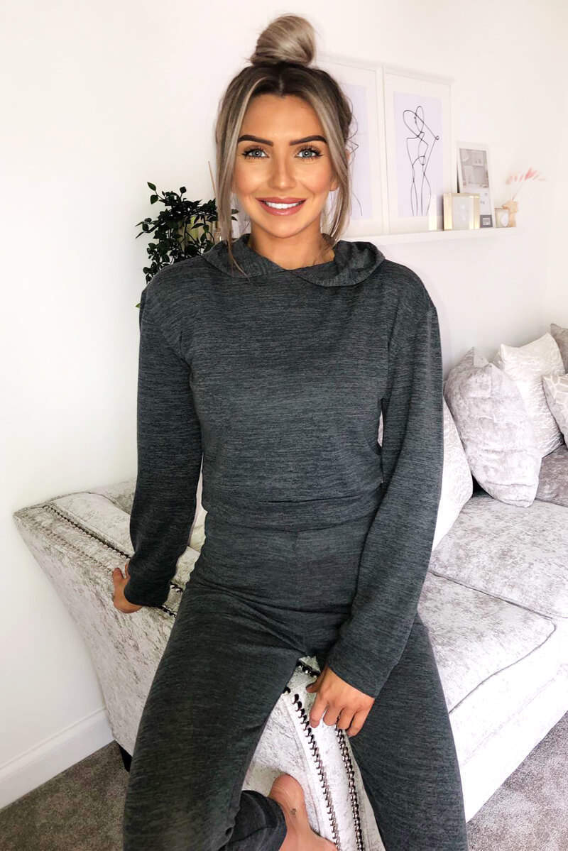 Charcoal Cropped Hoodie Lounge Set