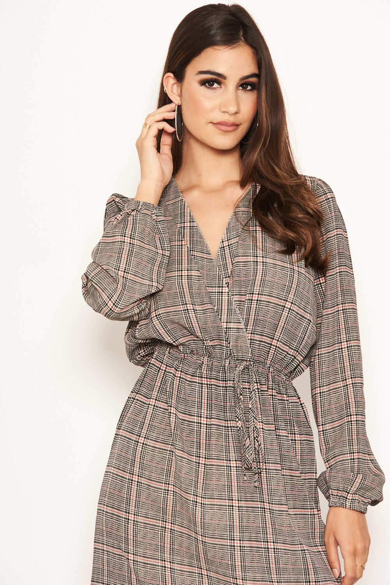 Checked Button Front Dress