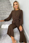 Chocolate Tie Front Long Sleeve Jumpsuit