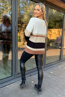 Chocolate V Front Colour Block Striped Knitted Jumper