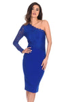 Cobalt Lace Detail Asymmetric Midi Dress