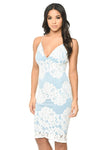 Contrast Blue Lace Bodycon Dress With Plunge Front