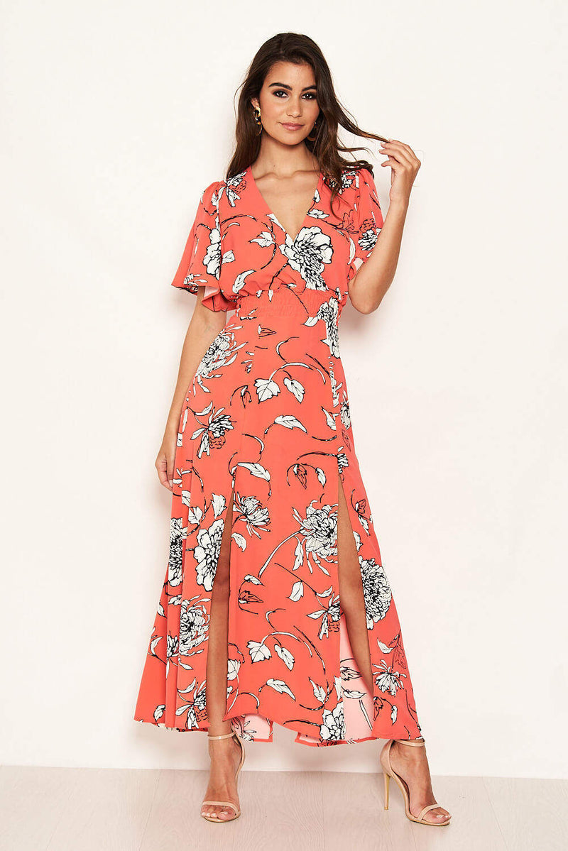 Coral Bell Sleeve V-neck Dress