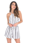 Cream And Black Pinstriped Short Playsuit