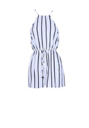 Cream And Black Pinstriped Short Playsuit