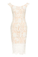 Cream And Nude Crochet Bardot Dress