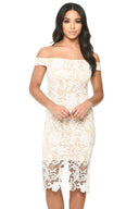 Cream And Nude Crochet Bardot Dress