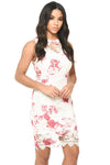 Cream and Pink Floral Lace Bodycon Dress