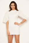 Cream Batwing Puff Sleeve Bodycon Dress