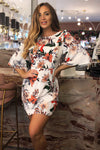 Cream Floral Frill Front Dress