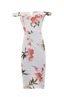 Cream Floral Notch Front Midi Dress