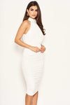 Cream High Neck Ruched Dress