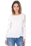 Cream Lace Arm Top With Stepped Hem And Frill Detail