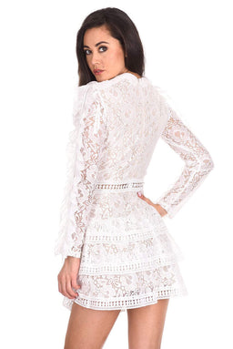 Cream Lace Tiered Mini Dress