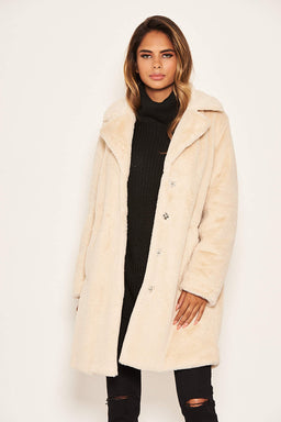 Cream Long Faux Fur Coat
