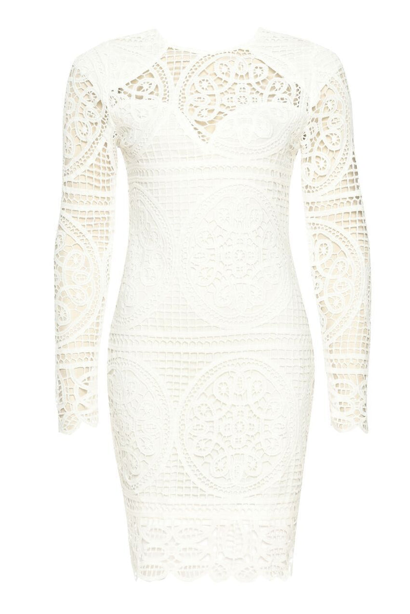 Cream Long Sleeved Crochet Bodycon