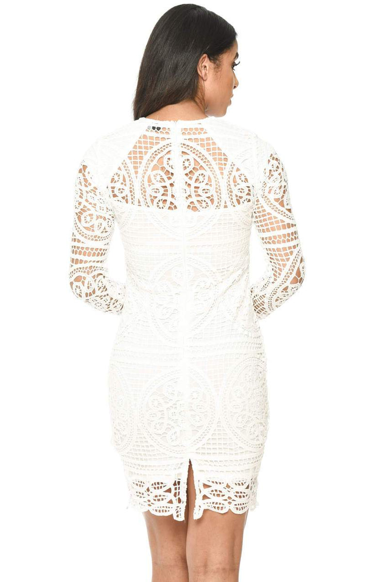 Cream Long Sleeved Crochet Bodycon