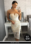 Cream Notch Front Lace Bodycon Midi Dress