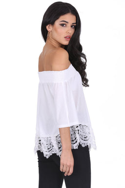 Cream Off The Shoulder Crochet Top