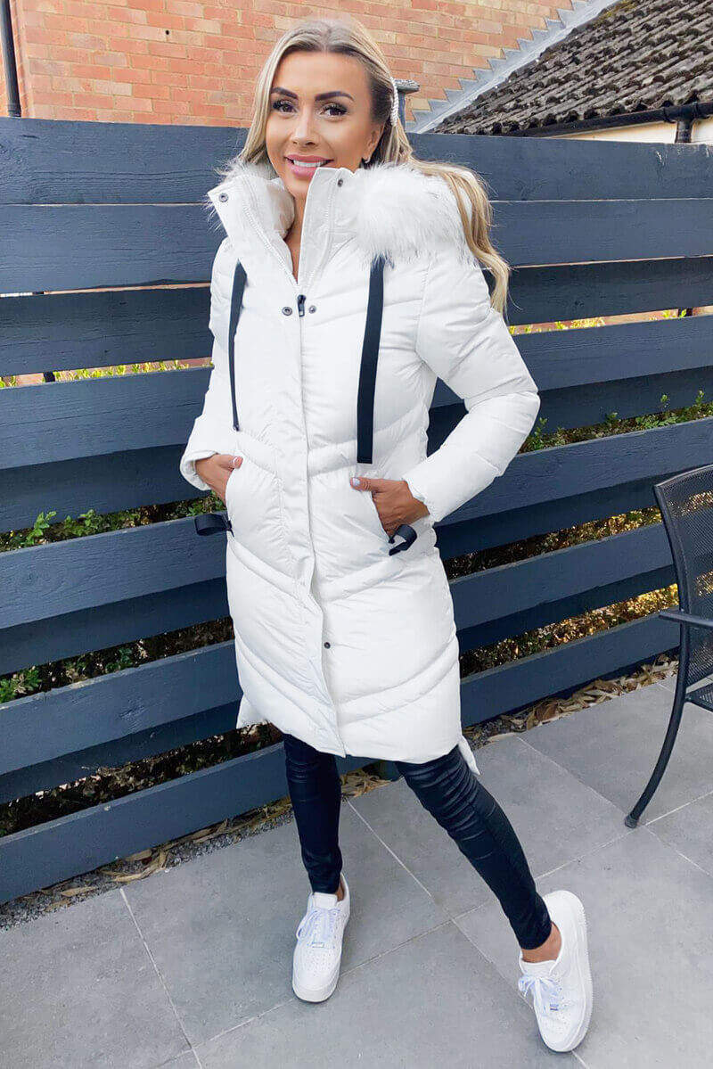 Cream Padded Longline Puffer Coat – AX Paris US