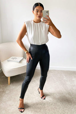 Cream Padded Shoulder Sleeveless Blouse