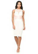 Cream Sheer Top Bodycon With Lace Detail