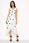 Cream Spotted Asymmetrical Dress