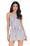 Cream Striped Tie Waist Playsuit