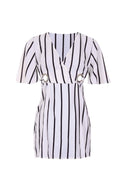 Cream Striped Eyelet Tie Waist Dress