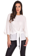 Cream Tie Waist Flared Sleeve Top