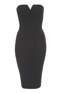 Plunge Front Strapless    Midi Dress