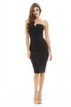 Plunge Front Strapless    Midi Dress