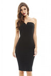 Plunge Front Strapless    Midi Dress