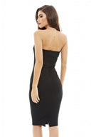 Plunge Front Strapless    Midi Dress