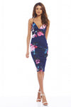 Deep V Front Floral Midi Dress