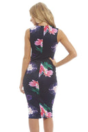 Floral Bodycon Midi With Mesh Insert