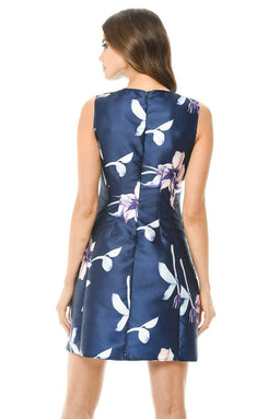 Navy Printed Skater Mini Dress