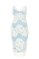 Contrast Blue Lace Bodycon Dress With Plunge Front
